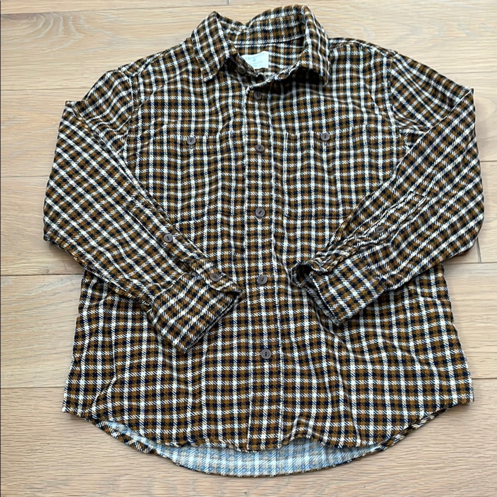 Crewcuts Boys Plaid Corduroy Brown Casual Button Down Shirt